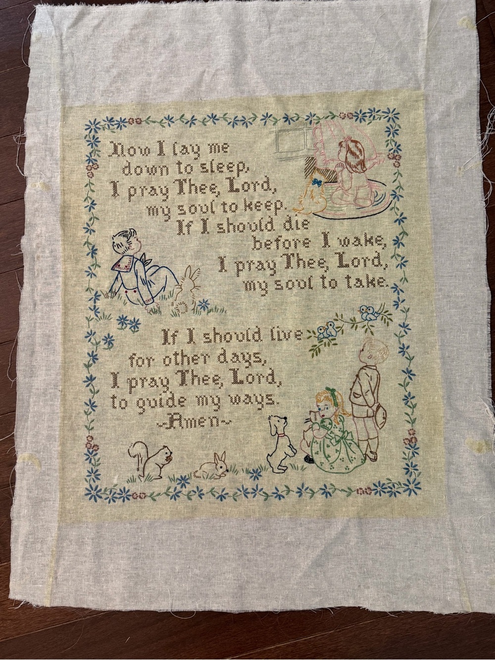 Large Vintage 1950’s Now I Lay Me Down to Sleep Cross Stitch - UNFRAMED